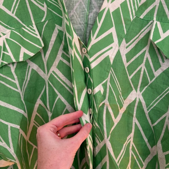 ALEXIS Linen Green and White Patterned Blouse / Tunic - Picture 3 of 7